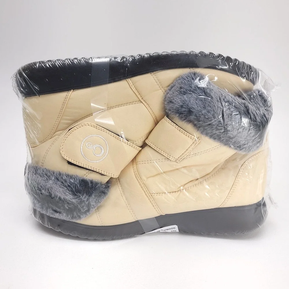 Women's Snow Boots Winter Shoes Faux Fur Lined Beige Warm Slip On Boots EU‎ 45
